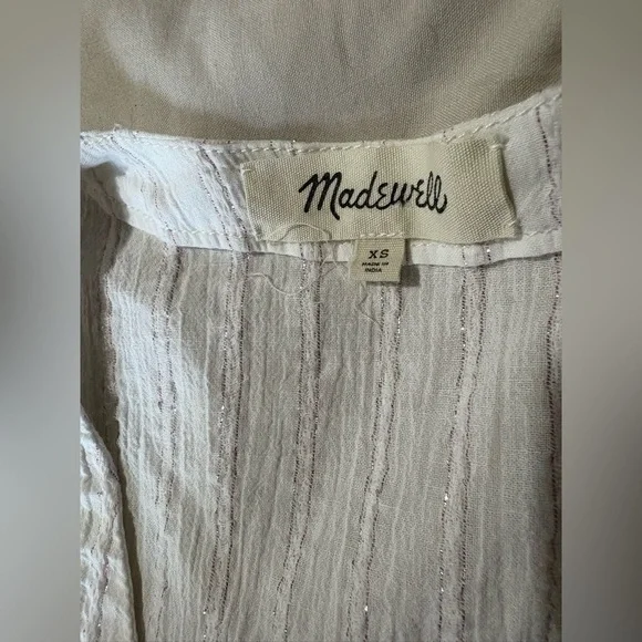 Madewell bubble sleeve peplum top metallic thread stripe size XS - Picture 9 of 14